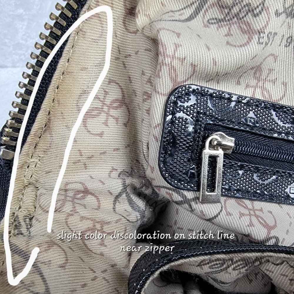 GUESS 1981 Black Logo Satchel Handbag PVC Monogram Boston Bag w/ Strap - Picture 8 of 15